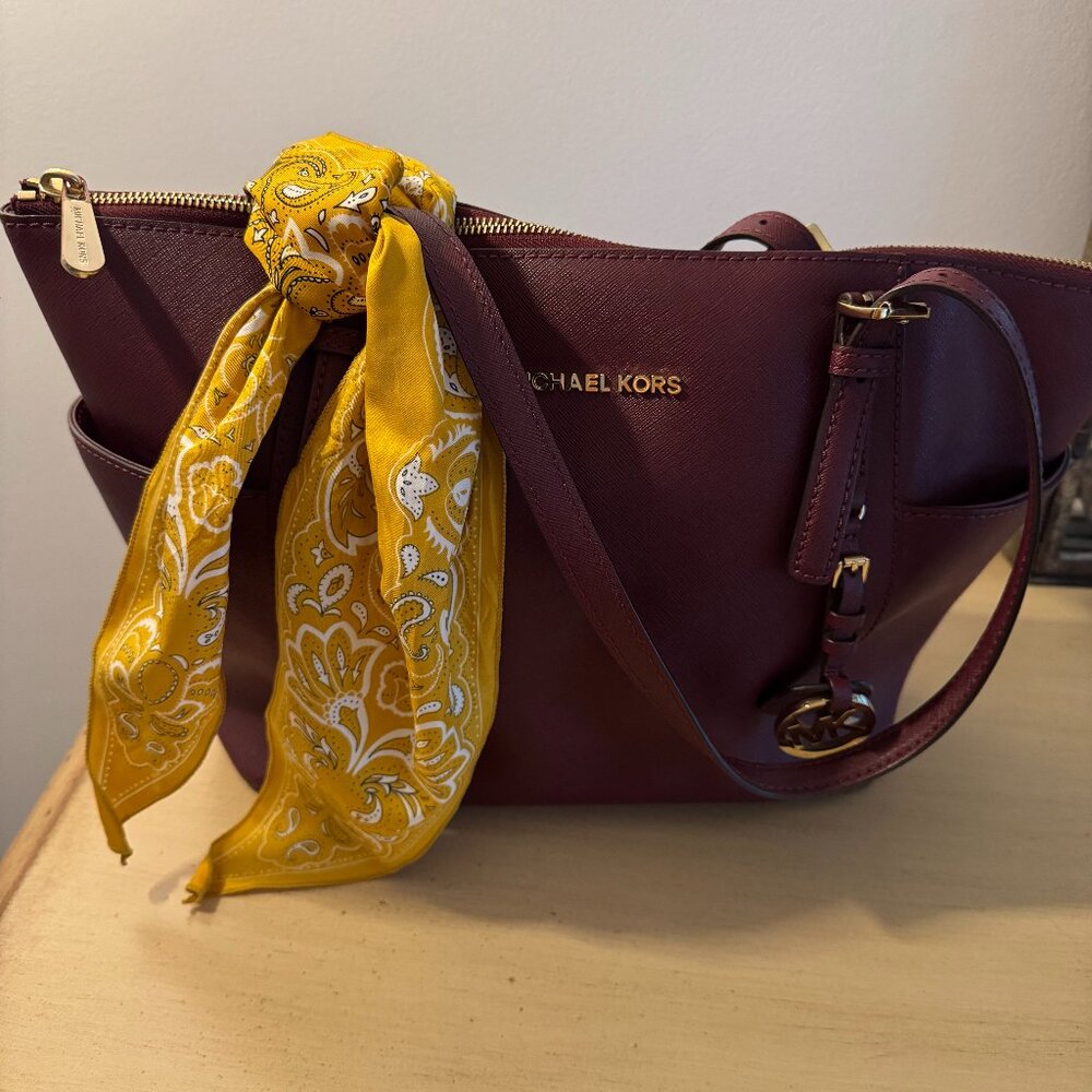 Michael Kors Burgundy leather tote bag, purse. Leather Charlotte tote.